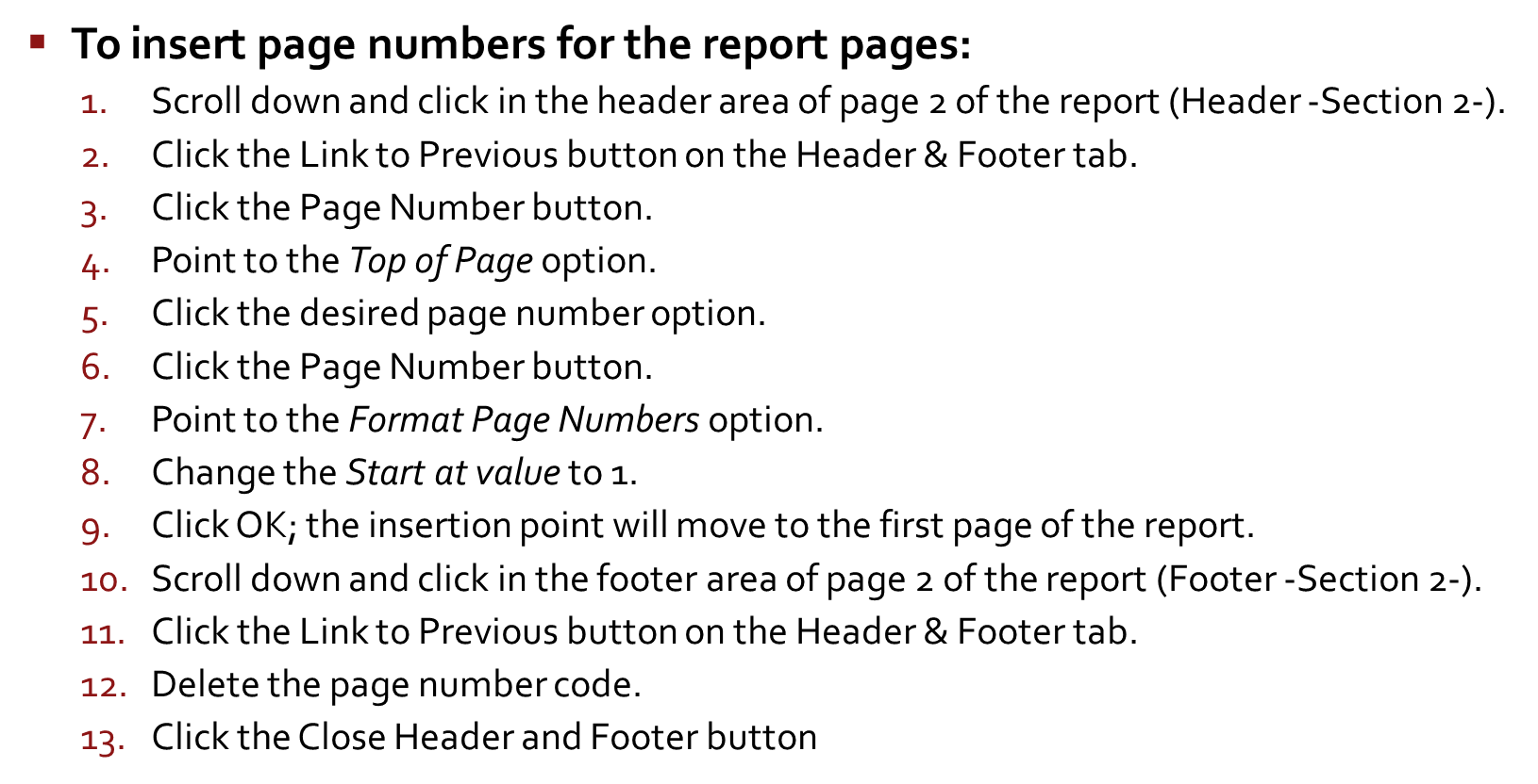 Explain more about To insert page numbers for the