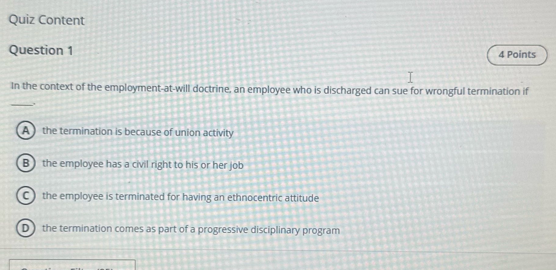 Quiz Content Question 1 4 Points I In the context