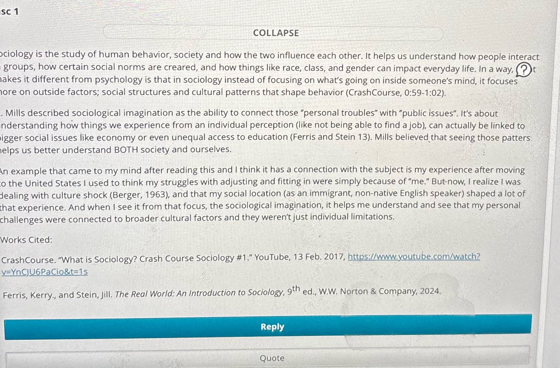 Reply to classmates with the same imigration isc