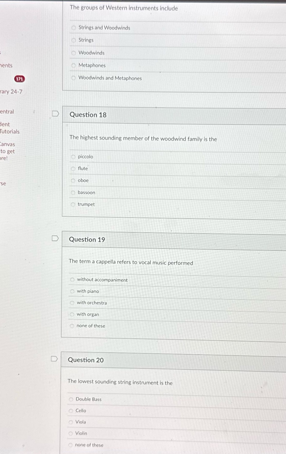 The groups of Western instruments include Strings