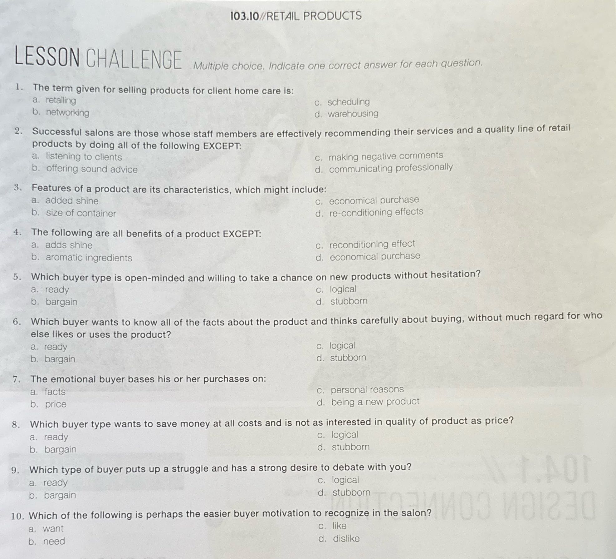 103.10//RETAIL PRODUCTS LESSON CHALLENGE Multiple