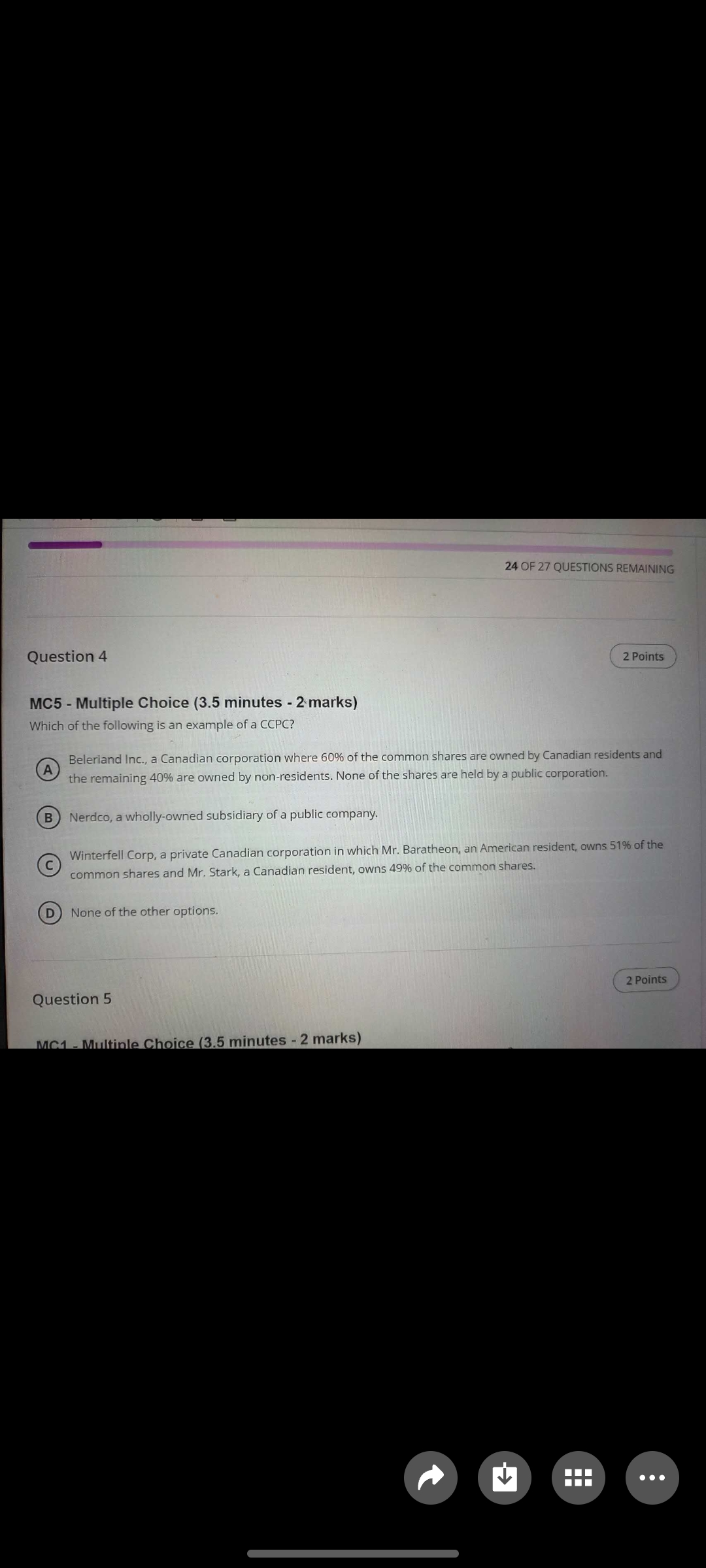 Question 4 MC 5 - Multiple Choice ( \ ( \ mathbf