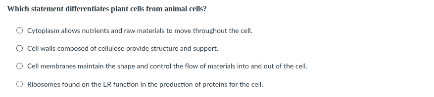 I need help Which statement differentiates plant