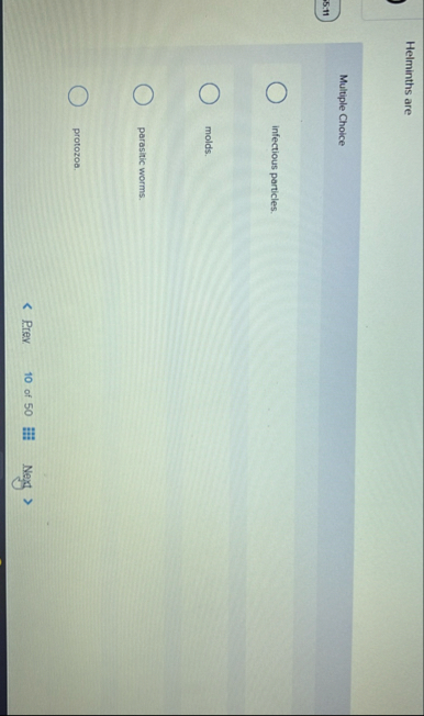 Helminths are Multiple Choice 5 . 1 1 infectious