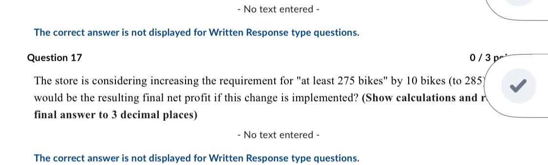 The correct answer is not displayed for Written