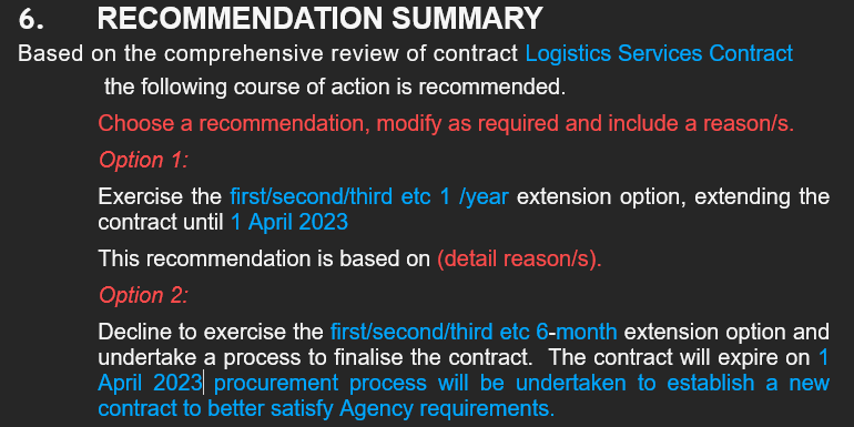 provide the answer 6. RECOMMENDATION SUMMARY
