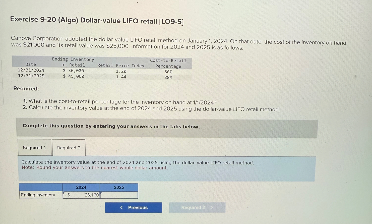 Exercise 9 - 2 0 ( Algo ) Dollar - value LIFO