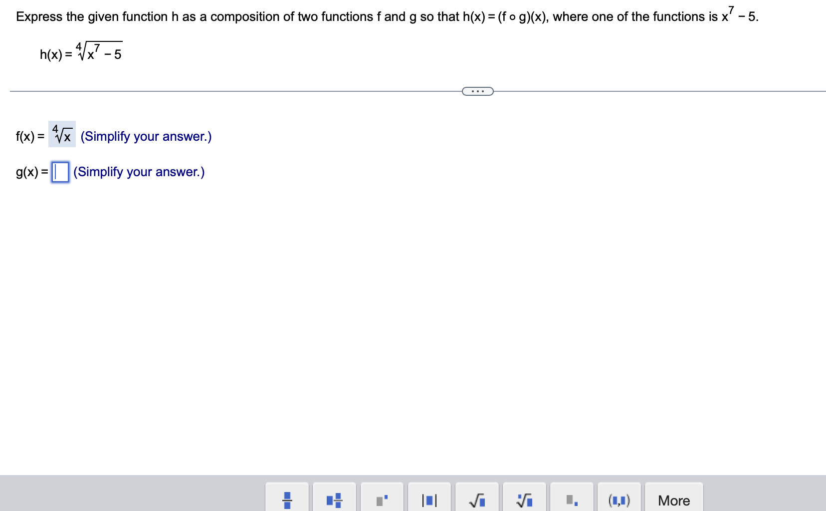 Express the given function h as a composition of