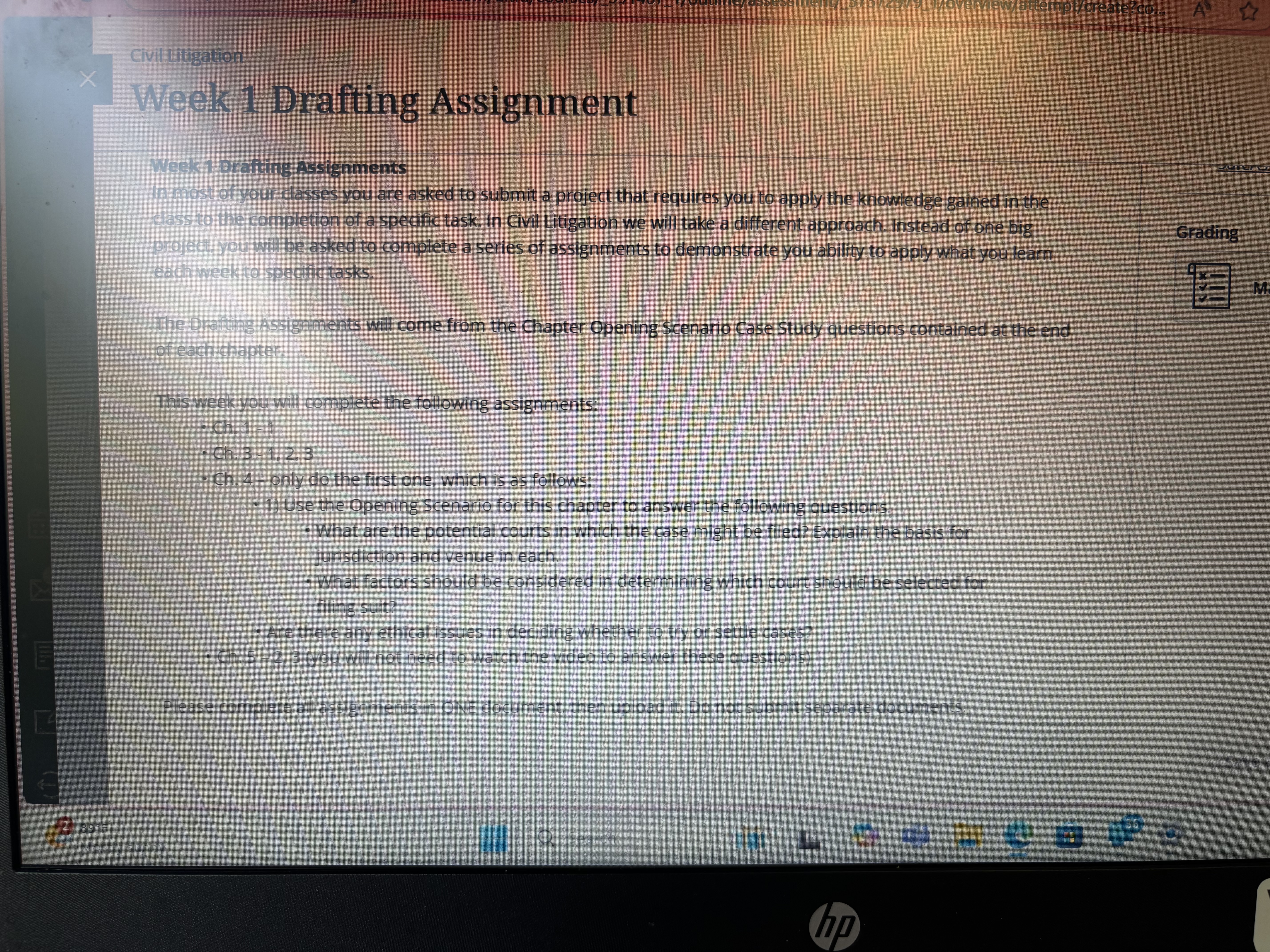 iview/attempt/create?co.. Civil Litigation Week 1