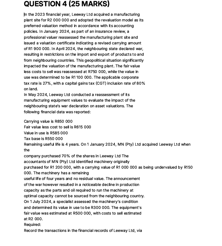 QUESTION 4 ( 2 5 MARKS ) In the 2 0 2 3 financial