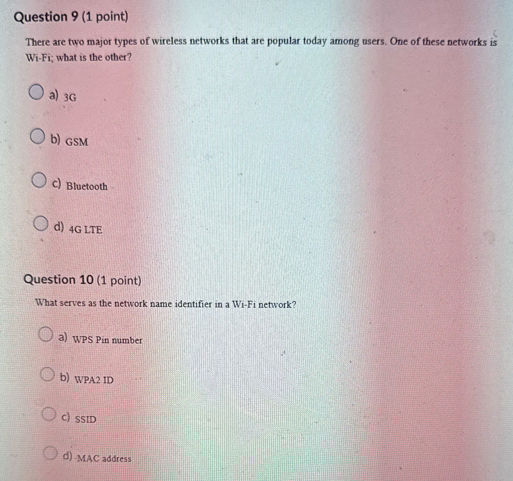 Answer Question 9 (1 point) There are two major