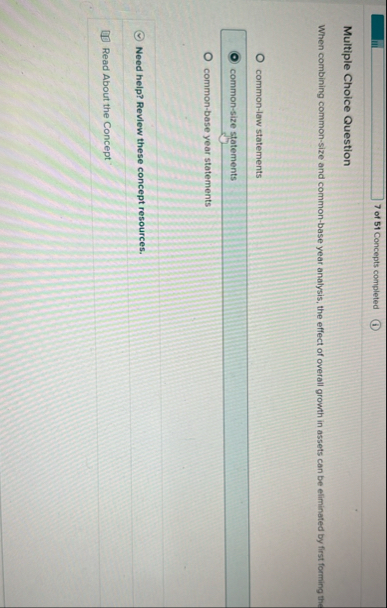 7 of 5 1 Concepts completed Multiple Choice