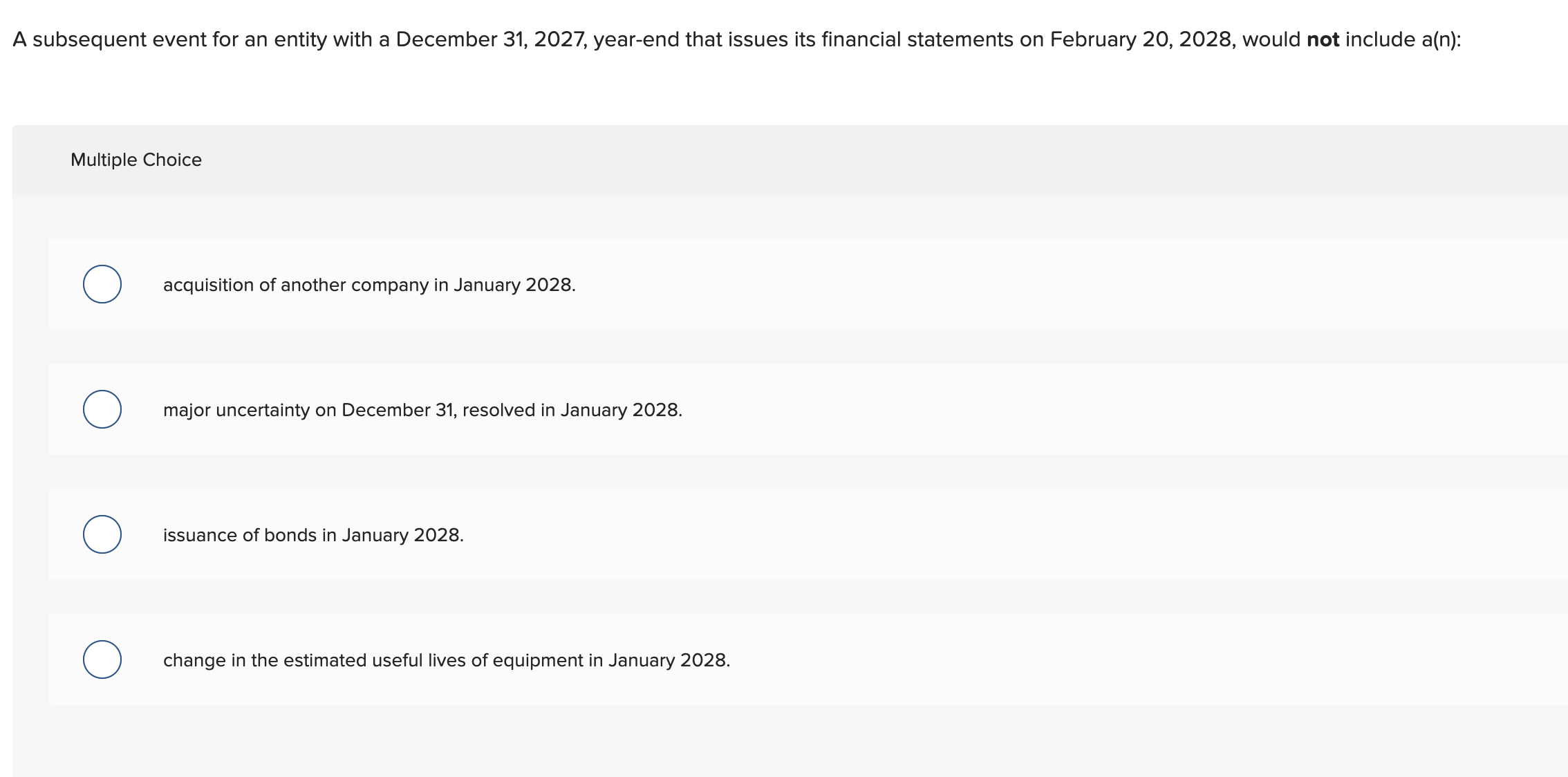 A subsequent event for an entity with a December