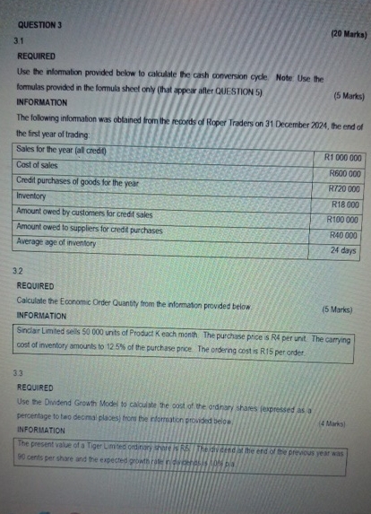 QUESTION 3 3 . 1 ( 2 0 Marks ) REQUIRED Use the