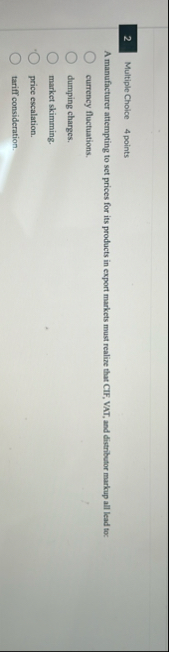 2 Multiple Choice 4 points A manufacturer