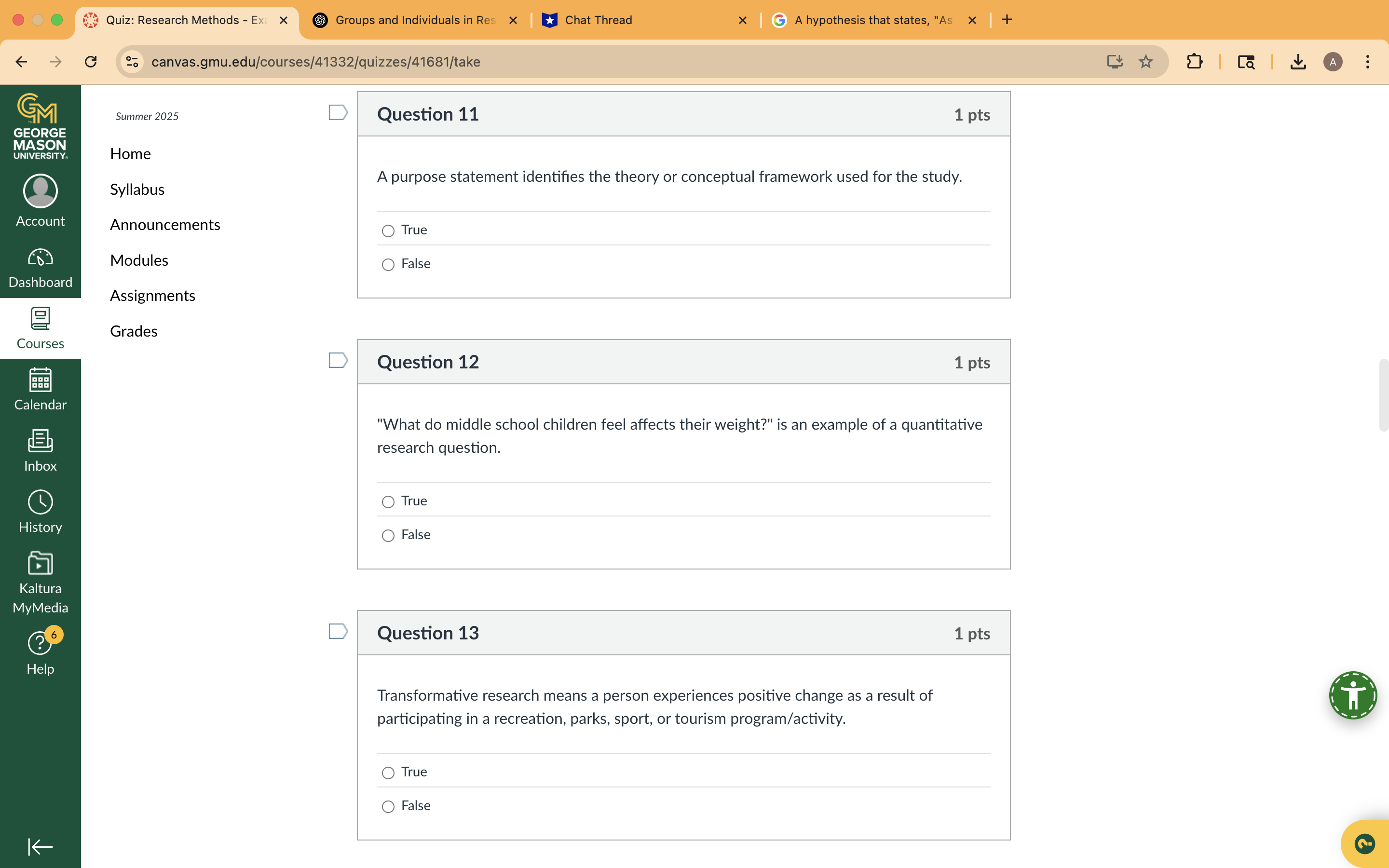 g Quiz: Research Methods - Exc X Groups and
