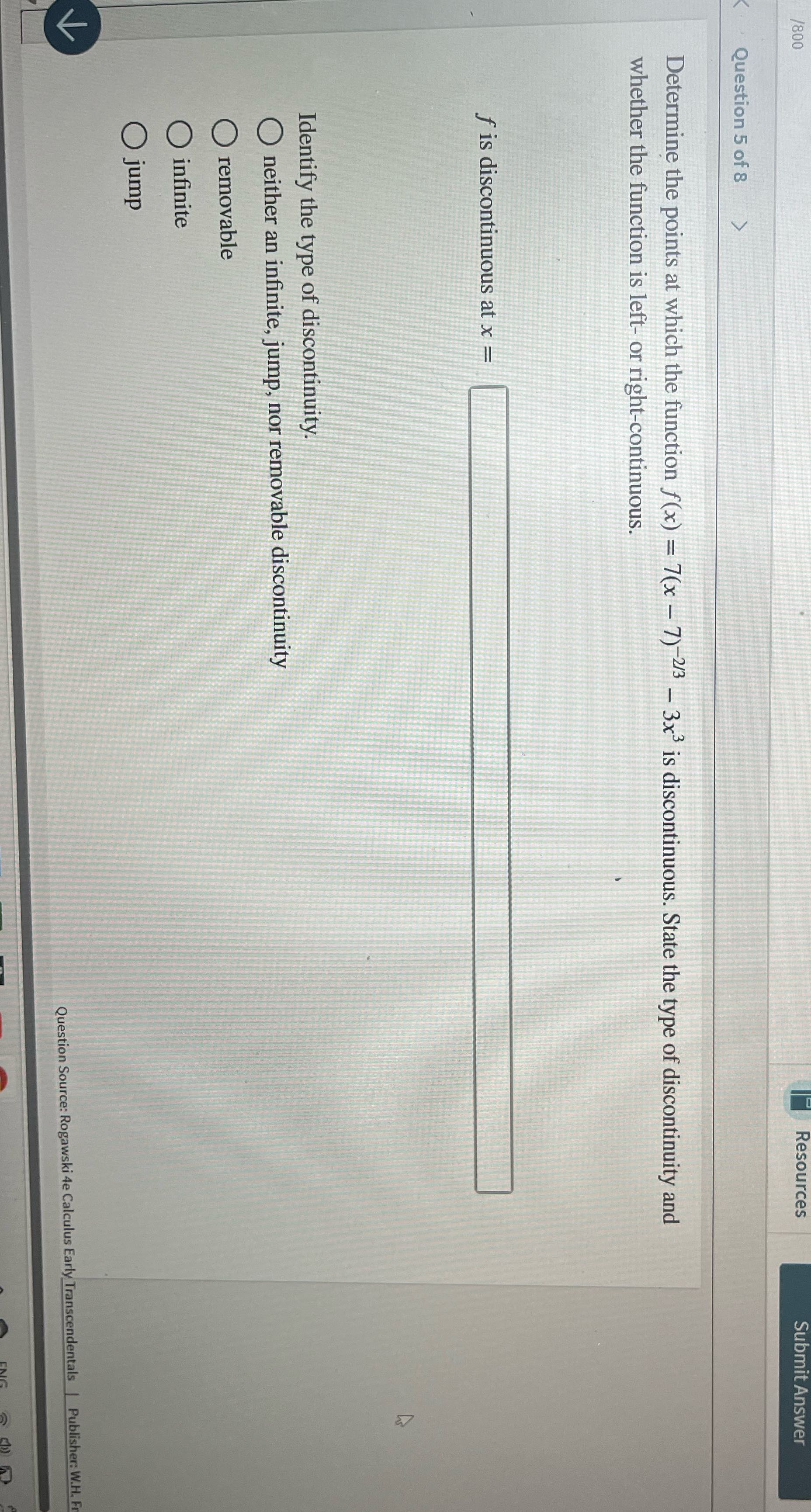/800 Resources Submit Answer Question 5 of 8