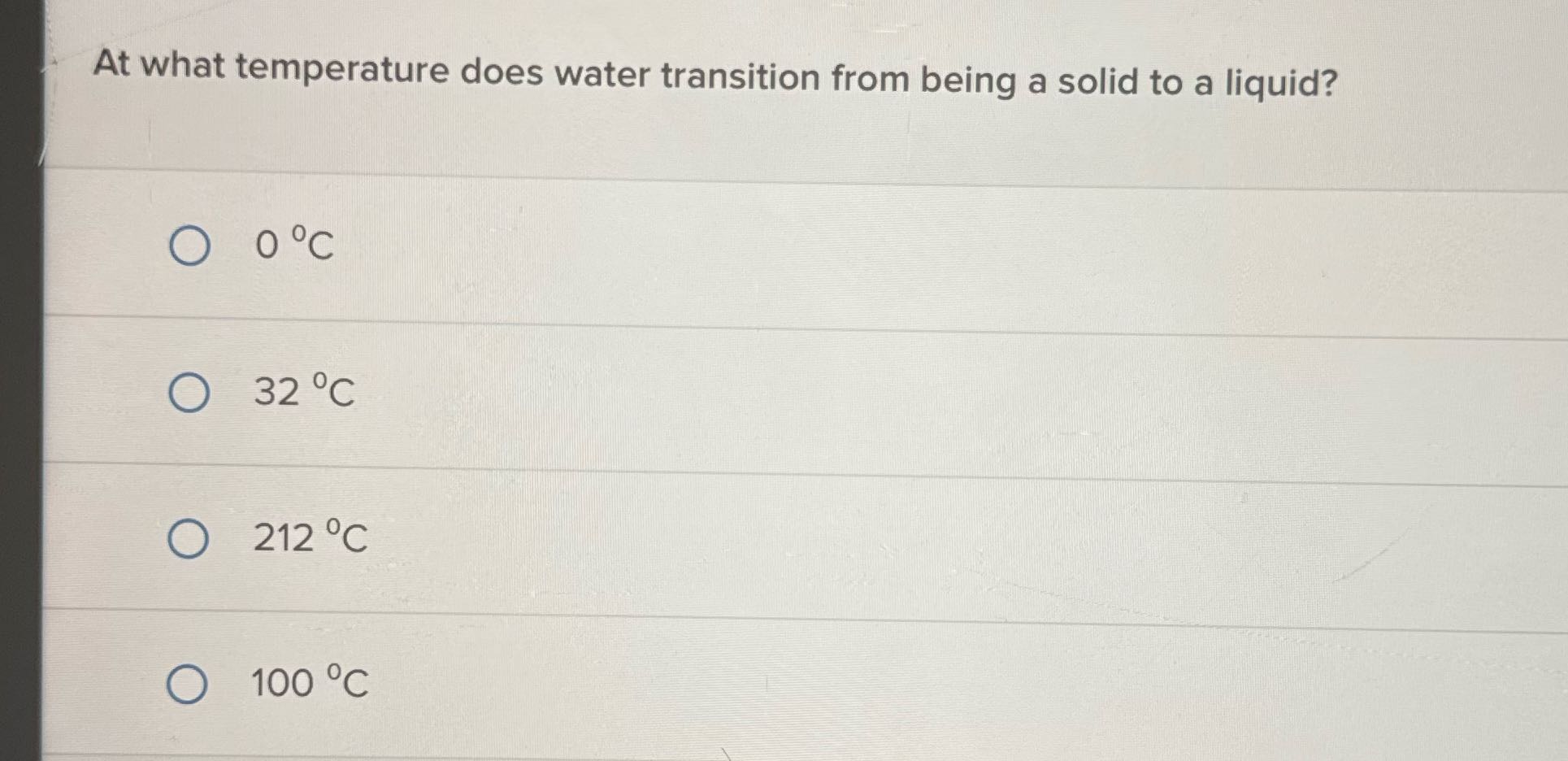 At what temperature does water transition from