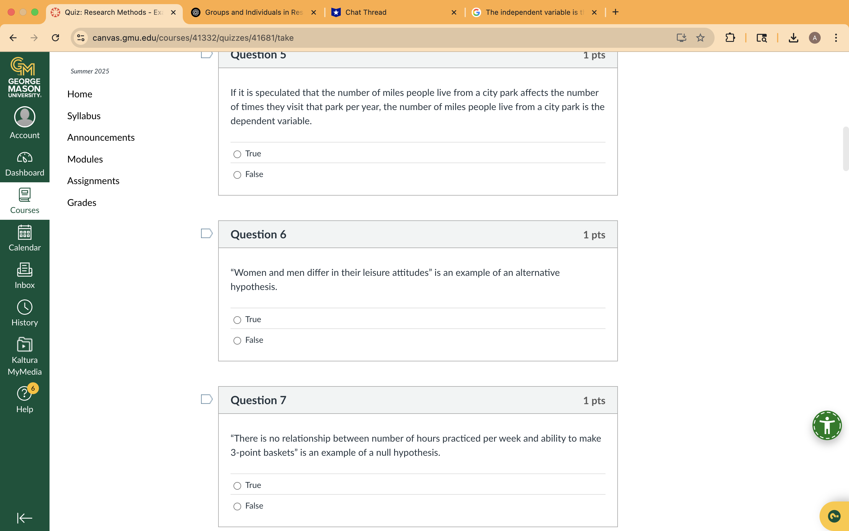 1 Quiz: Research Methods - Exc X Groups and