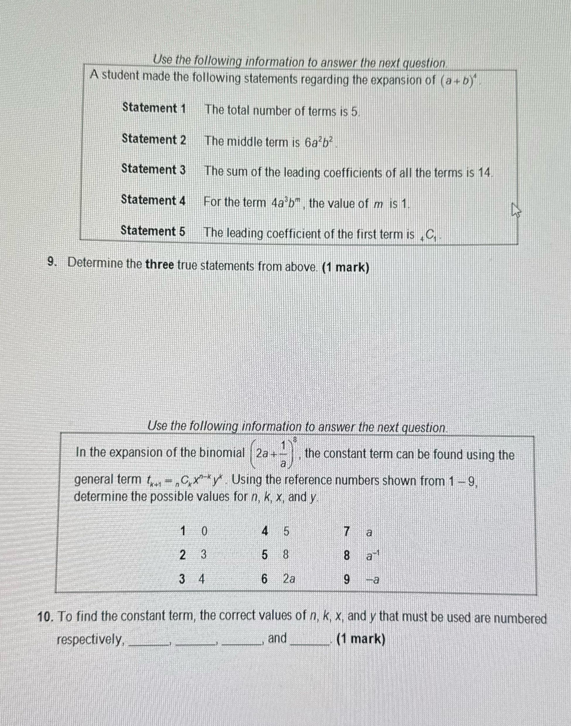 Use the following information to answer the next