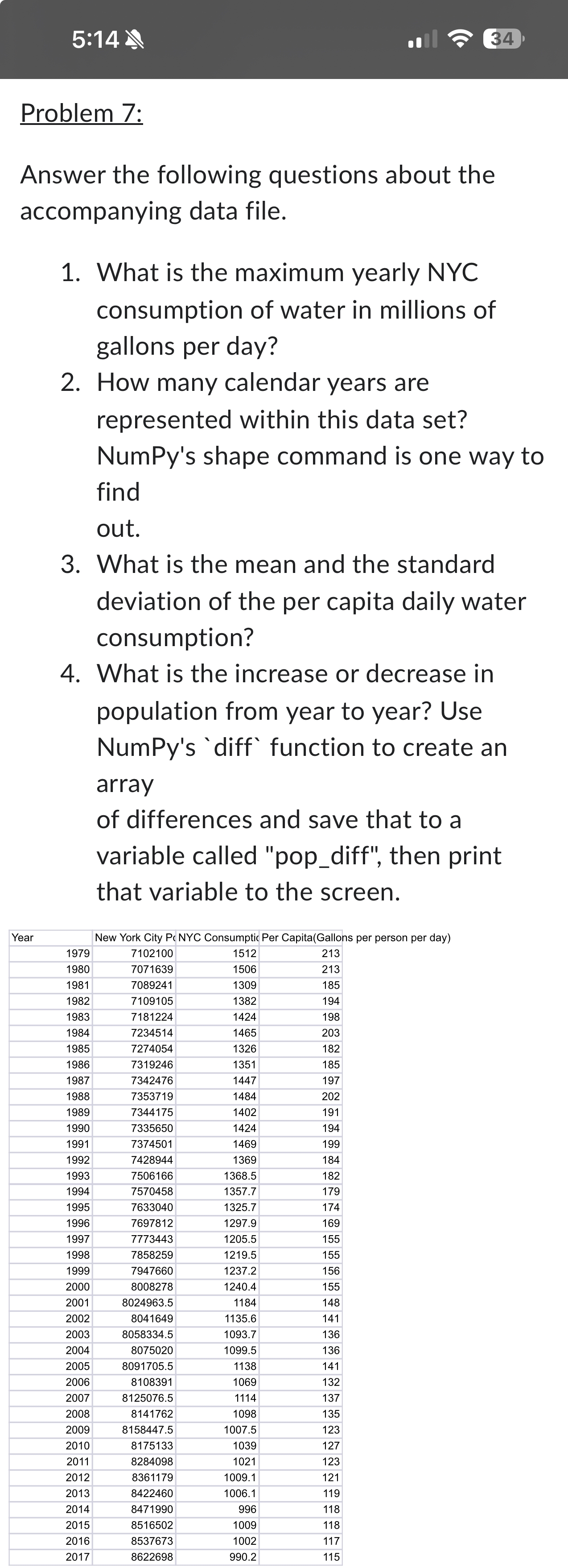 Problem 7: Answer the following questions about