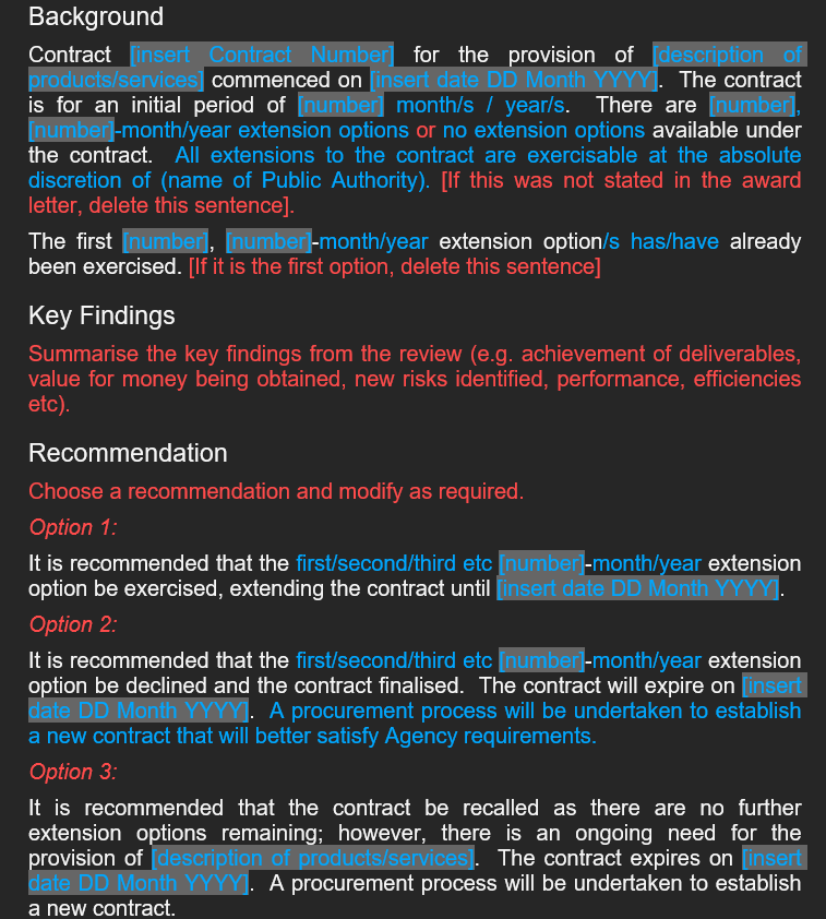 provide the example of answer Background Contract