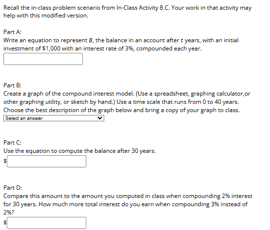 solve this Recall the in-class problem scenario