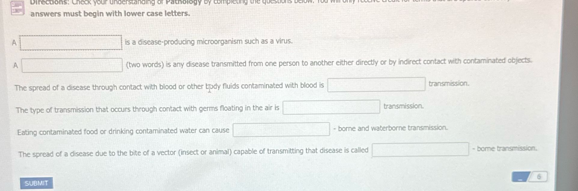 Directions: Check your understanding of Pathology