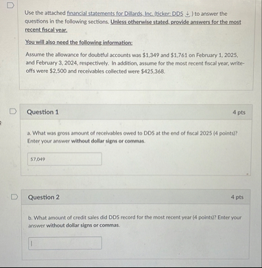Use the attached financial statements for