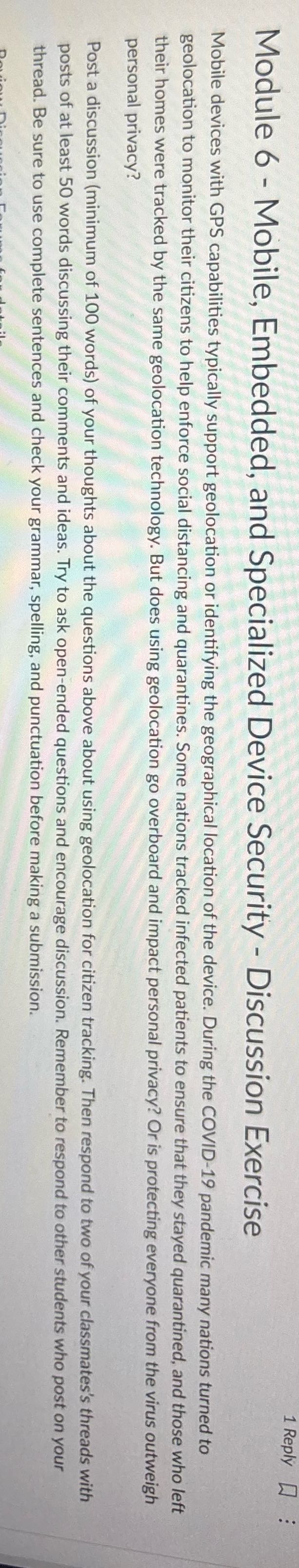 Write a formal college level discussion post on