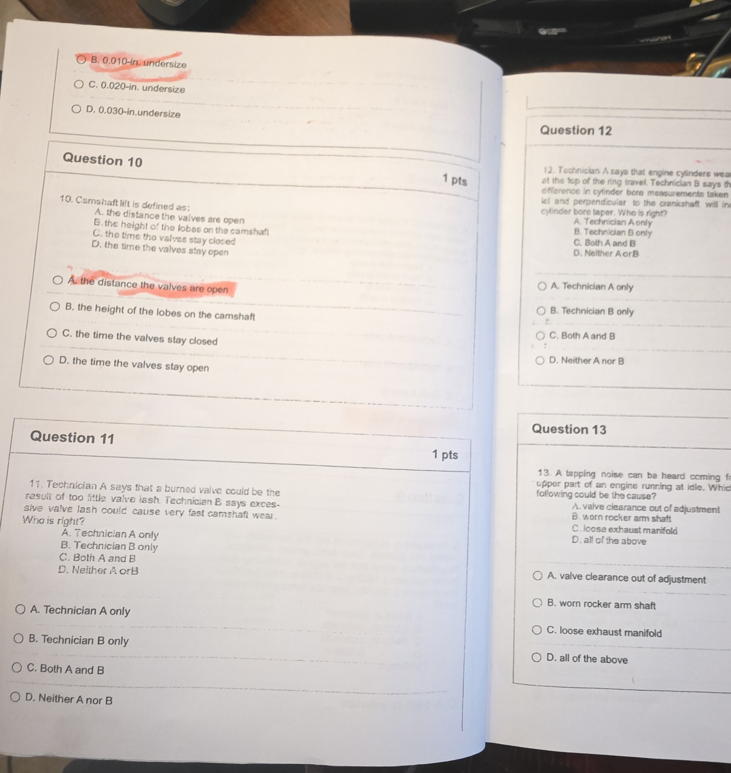 B. 0.010-in. undersize C. 0.020-in. undersize D.