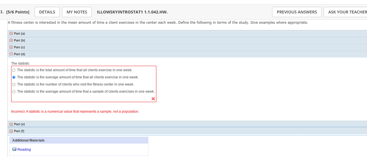 the statistic is wrong 1. [5/6 Points] DETAILS MY
