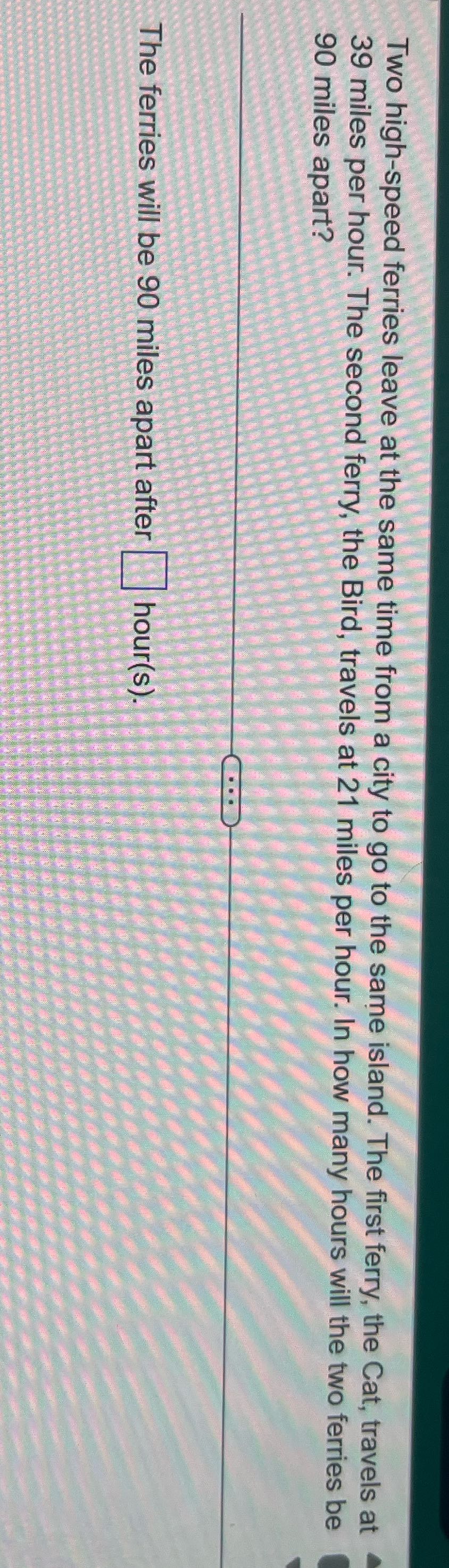 Two high-speed ferries leave at the same time