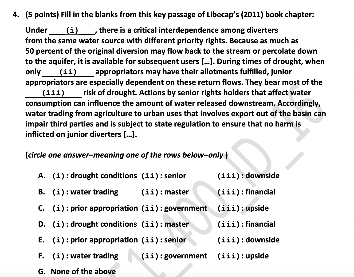 answer 4. (5 points) Fill in the blanks from this