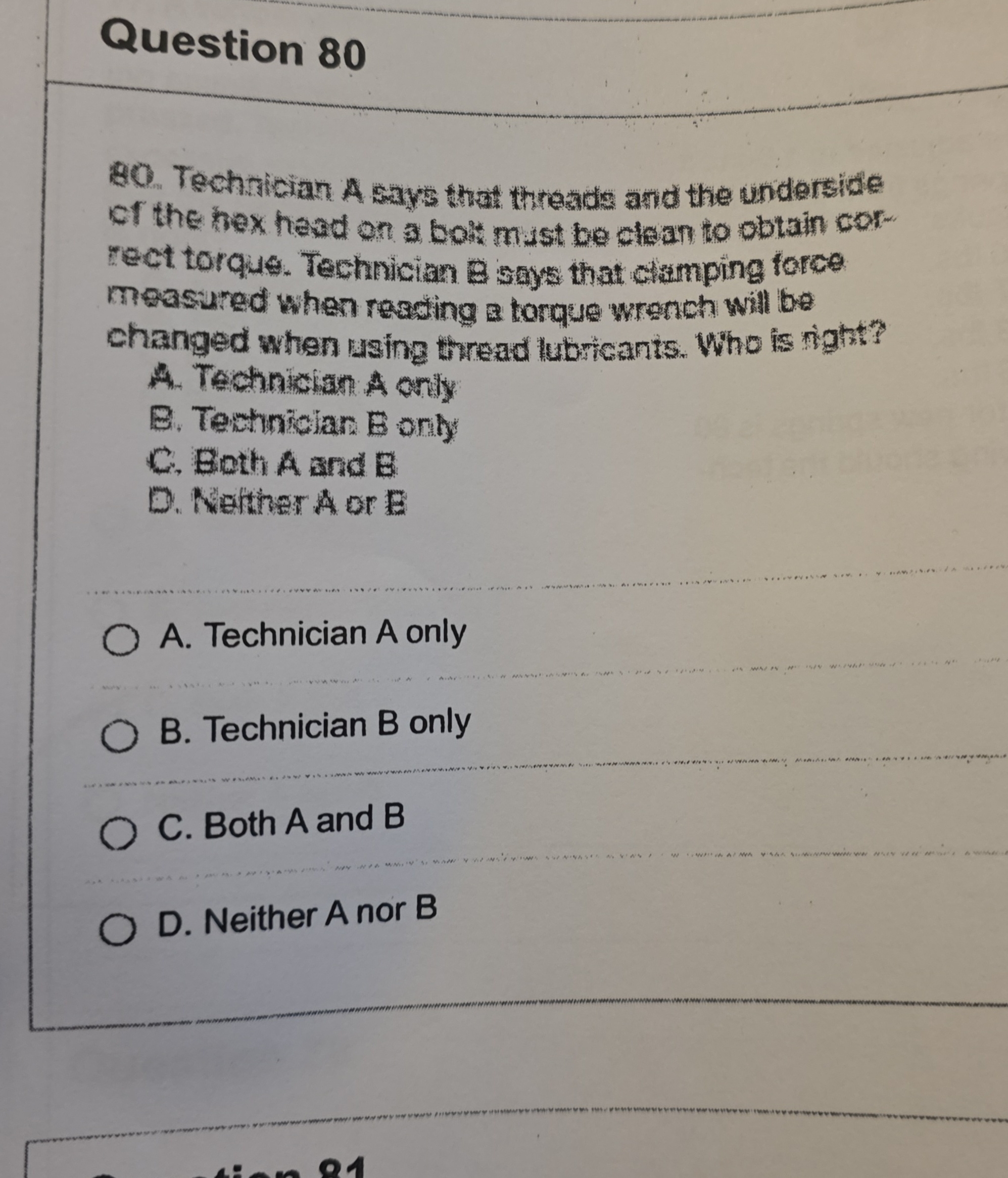 Question 80 80 Technician A says that threads and