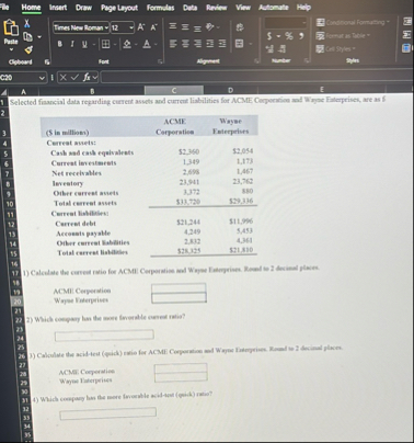 Selected financial data reparding correct assobs