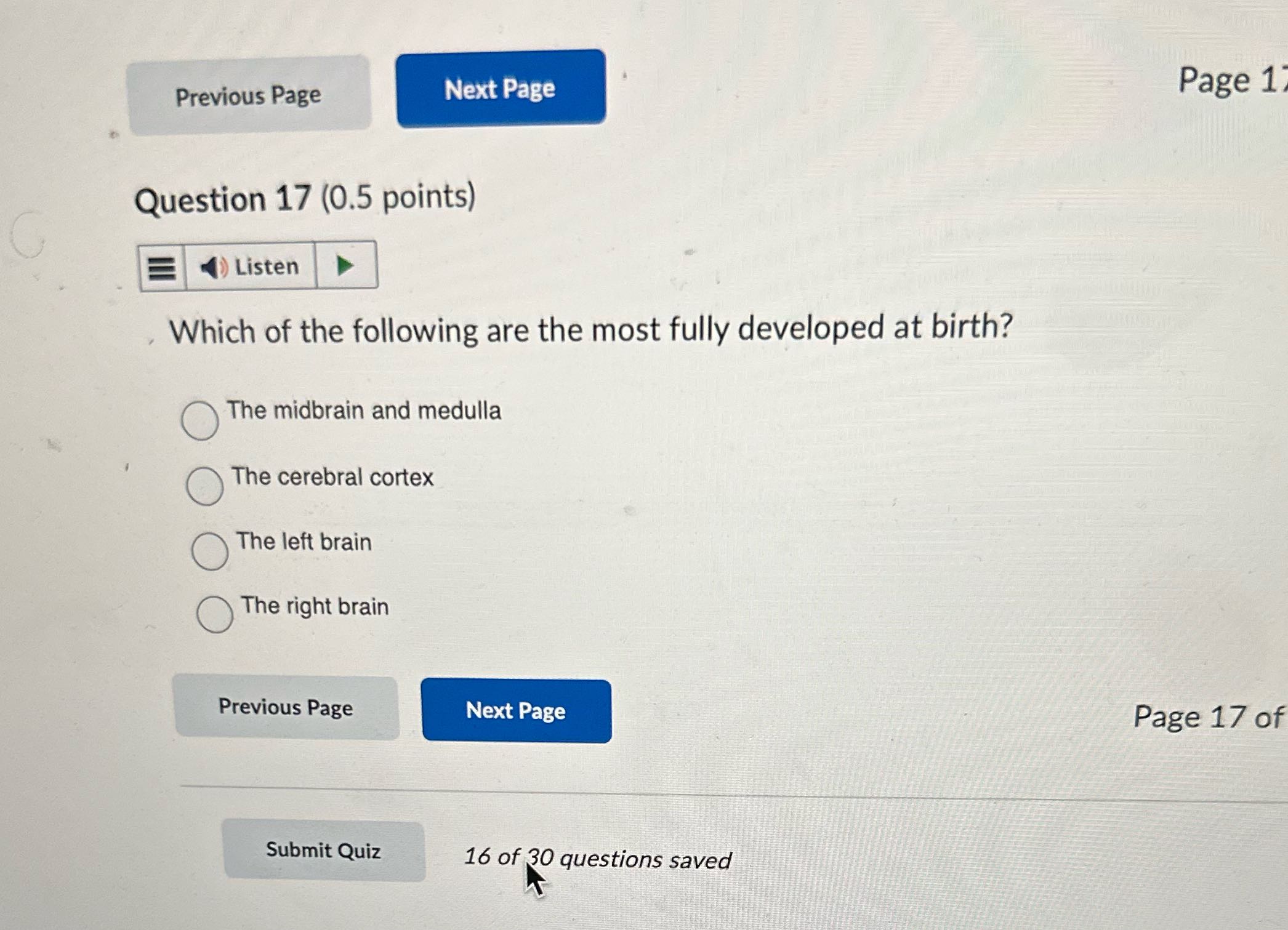 Previous Page Next Page Page 1 Question 17 (0.5