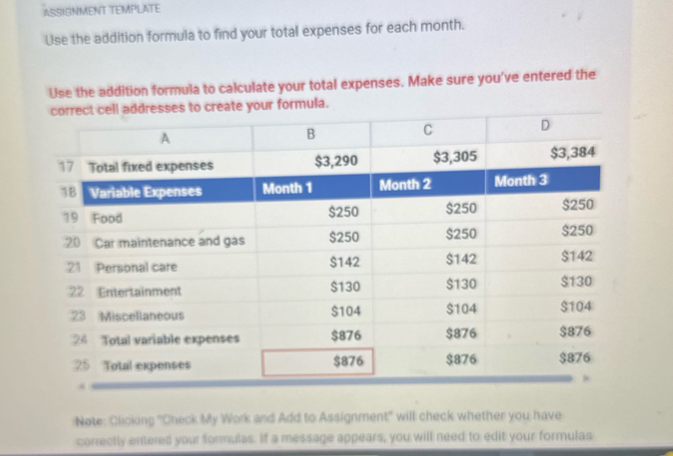 ASSIGNMENT TEMPLATE Use the addition formula to