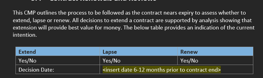 Provide the example of answer This CMP outlines