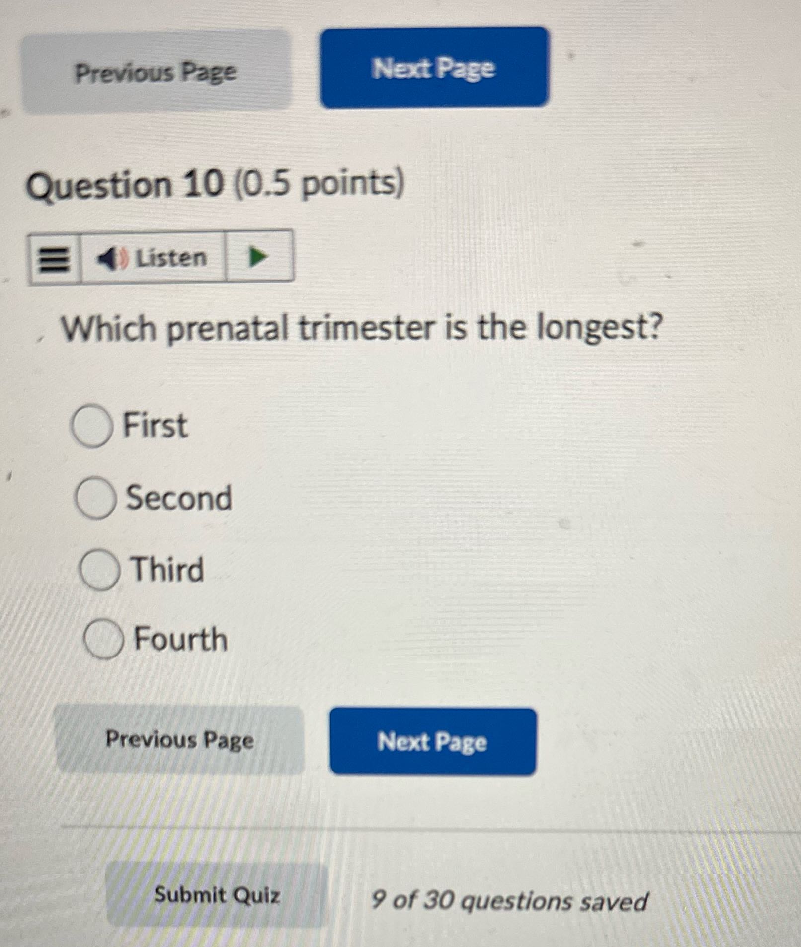 Previous Page Next Page Question 10 (0.5 points)