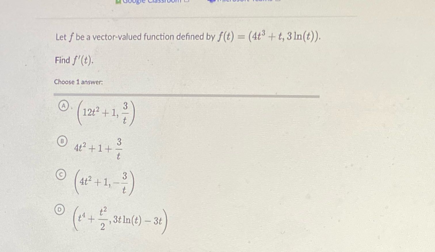 Let f be a vector-valued function defined by f(t)