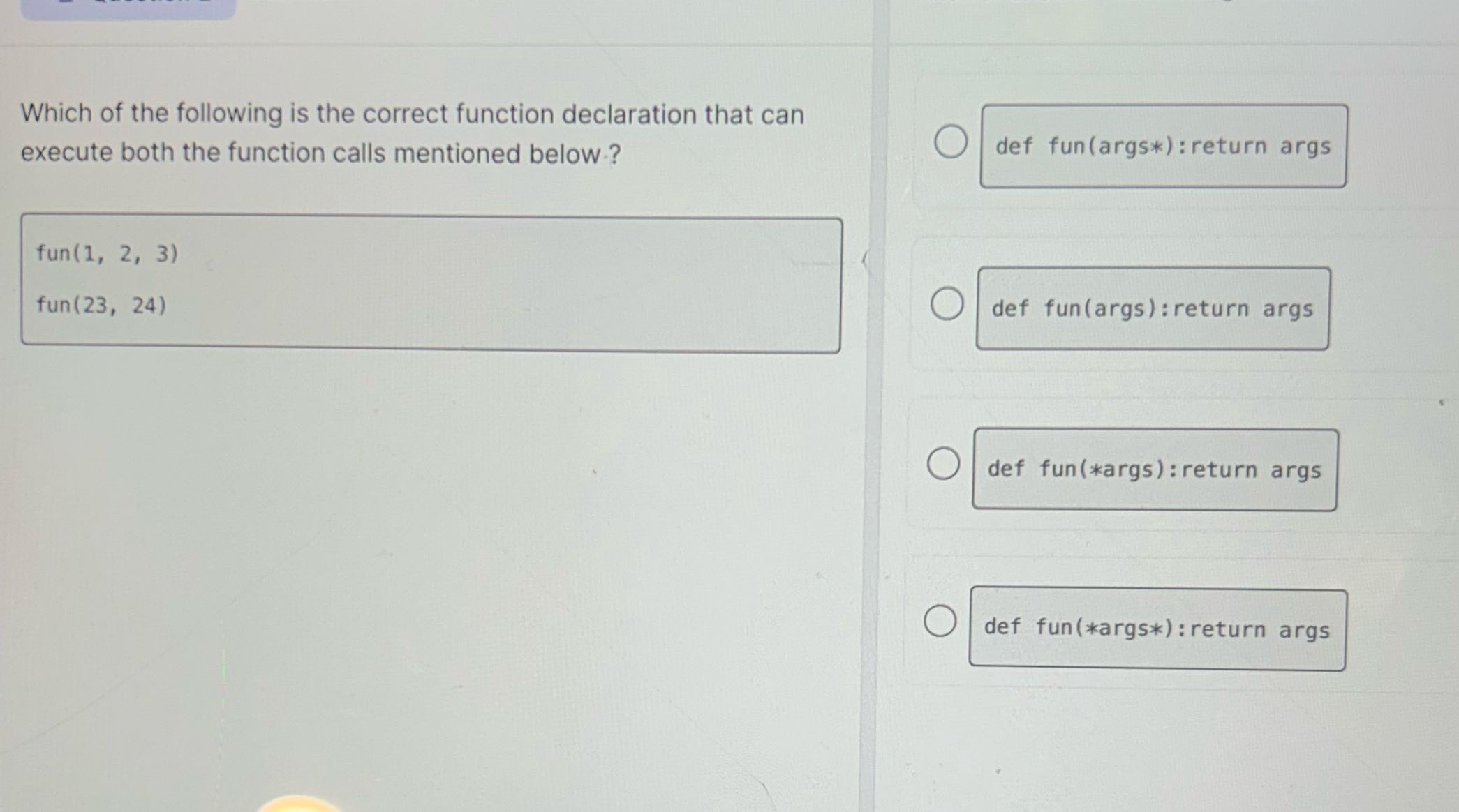 Which of the following is the correct function