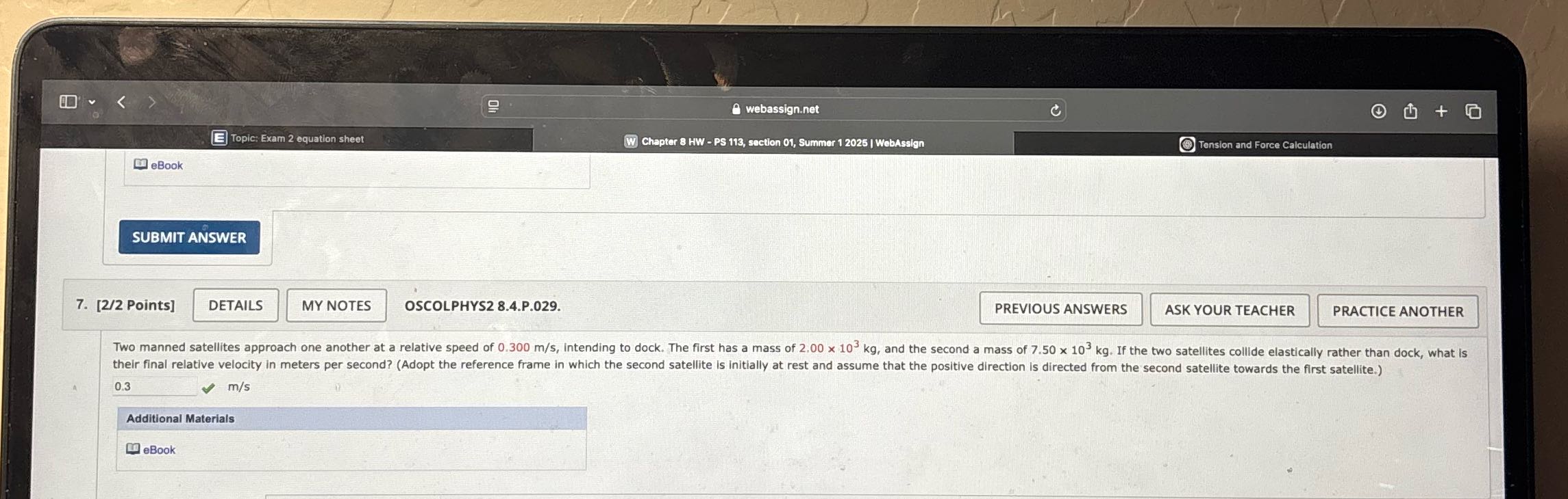 < > webassign.net E Topic: Exam 2 equation sheet