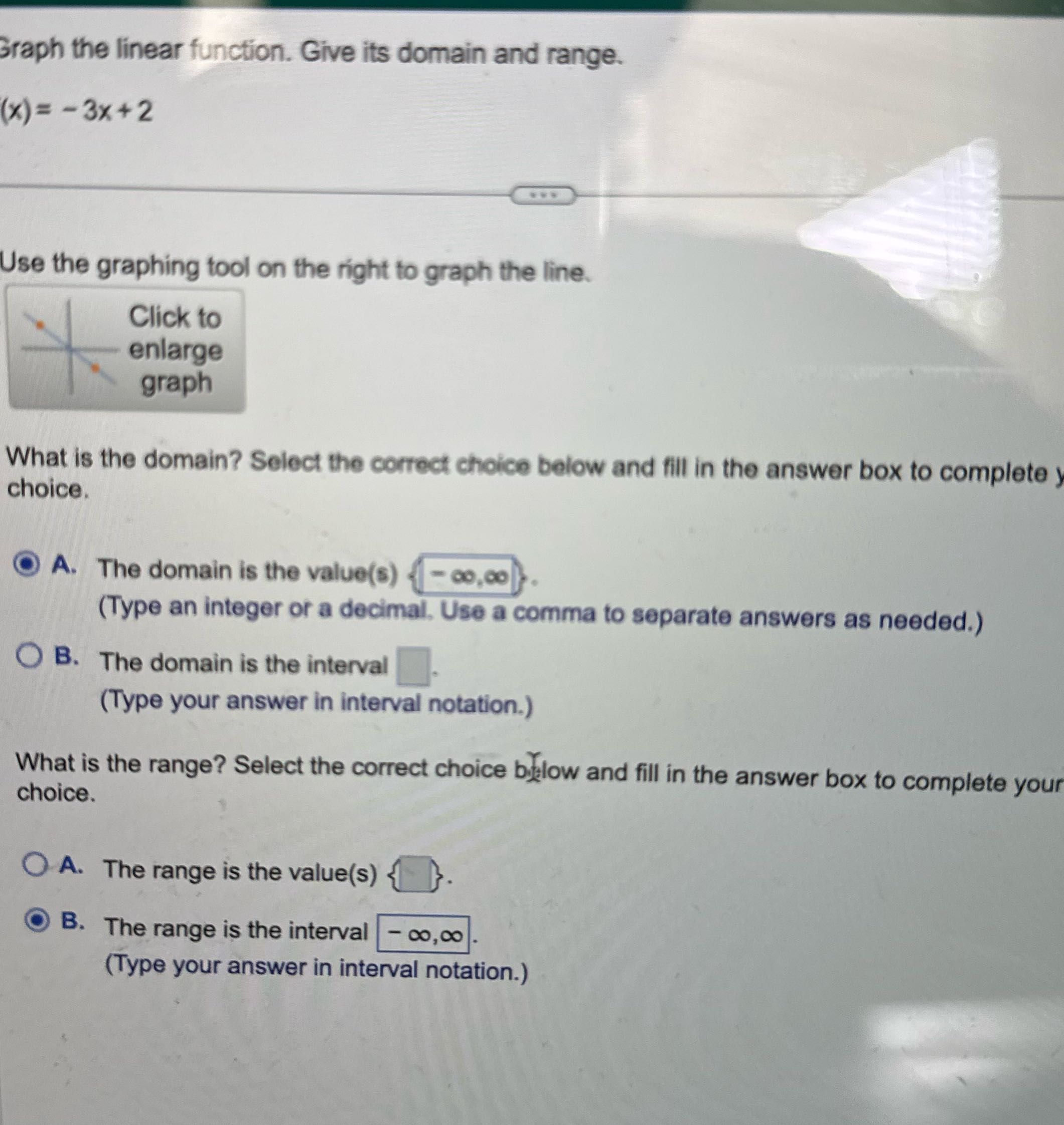 Graph the linear function. Give its domain and