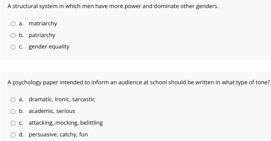 Answer A structural system in which men have more