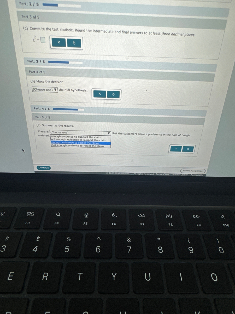 Part: 2 / 5 Part 3 of 5 (c) Compute the test