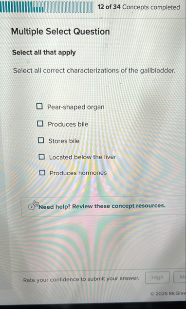 1 2 of 3 4 Concepts completed Multiple Select