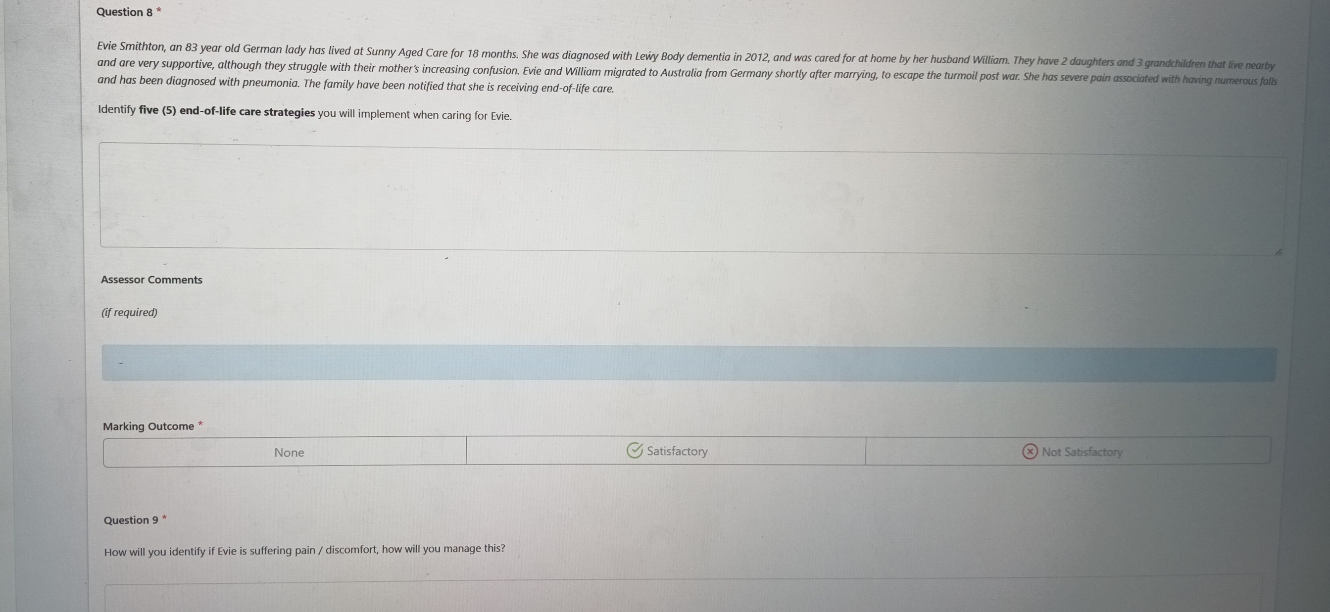 Question 8 * Evie Smithton, an 83 year old German