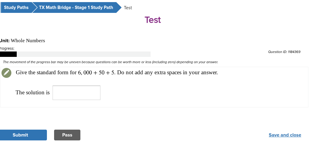 answer Study Paths TX Math Bridge - Stage 1 Study