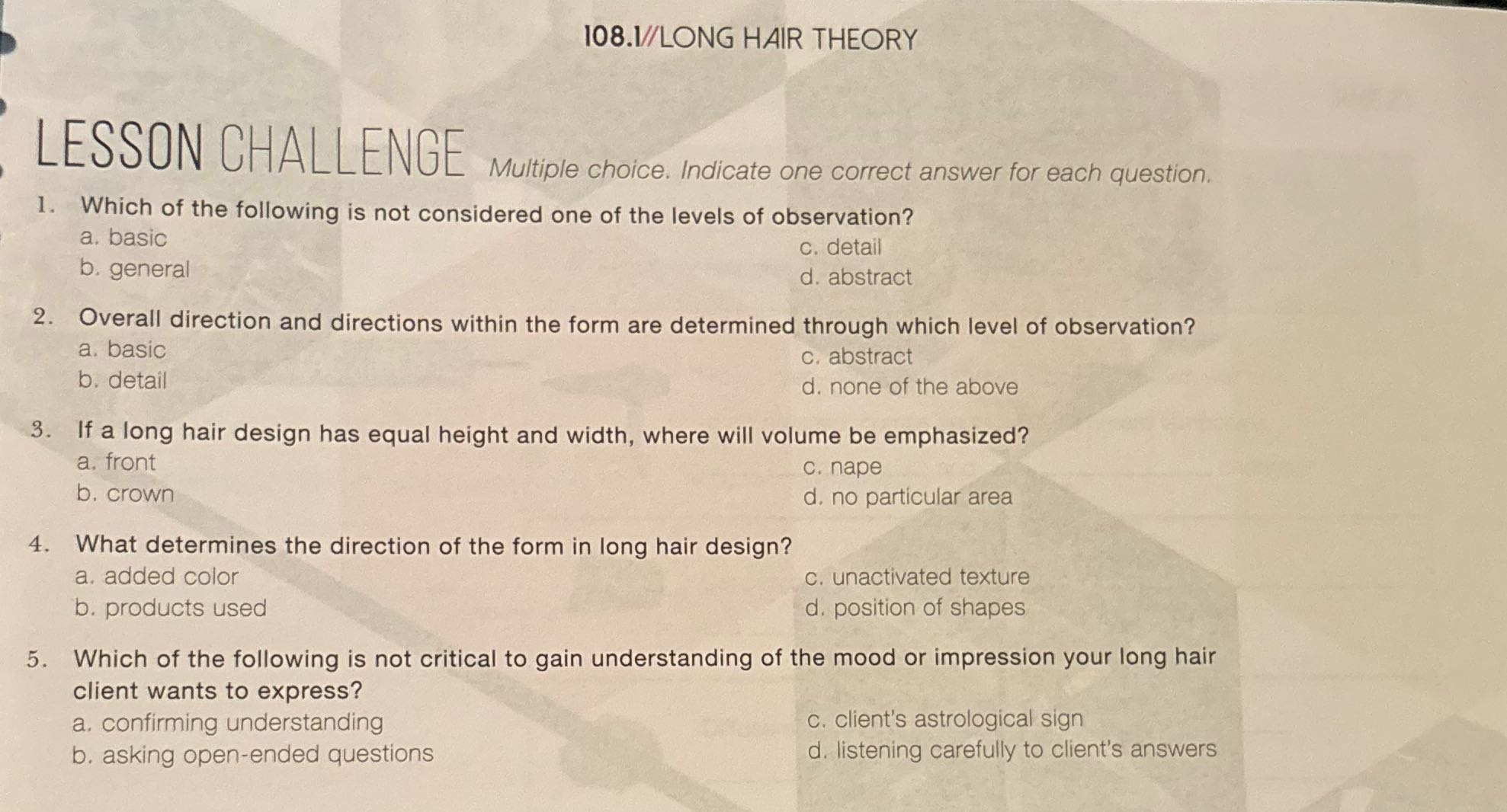 108.1/LONG HAIR THEORY LESSON CHALLENGE Multiple
